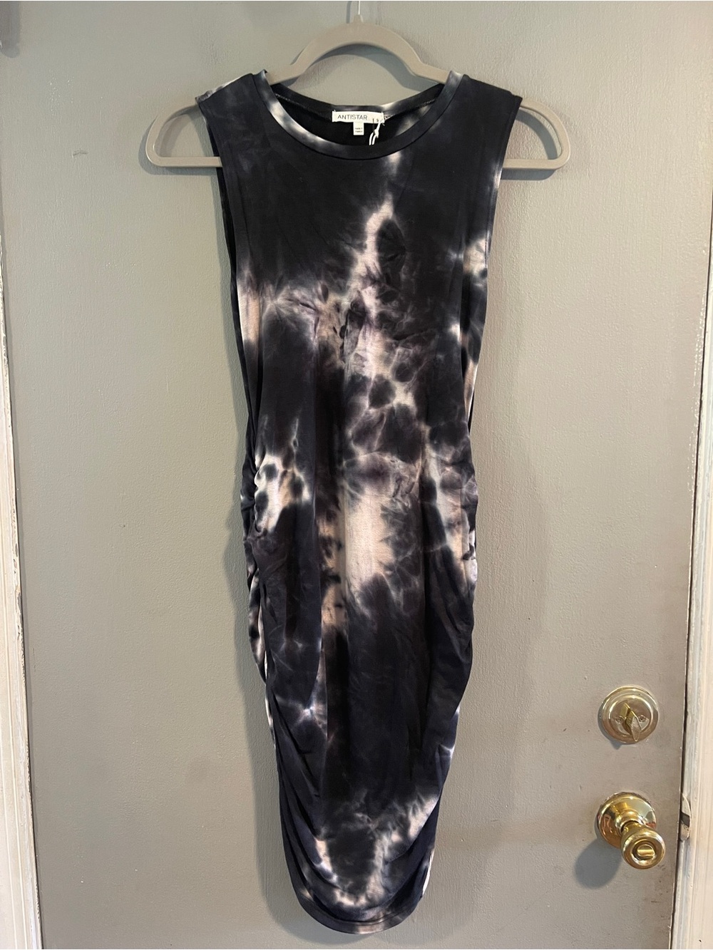 NWT Antistar Black Tie‎ Dye Ruched Dress size Small